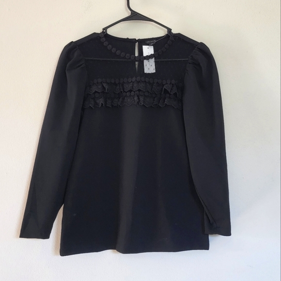 NWT Ann Taylor micro PomPom & mesh neck, long sleeve top size XS - Picture 7 of 8